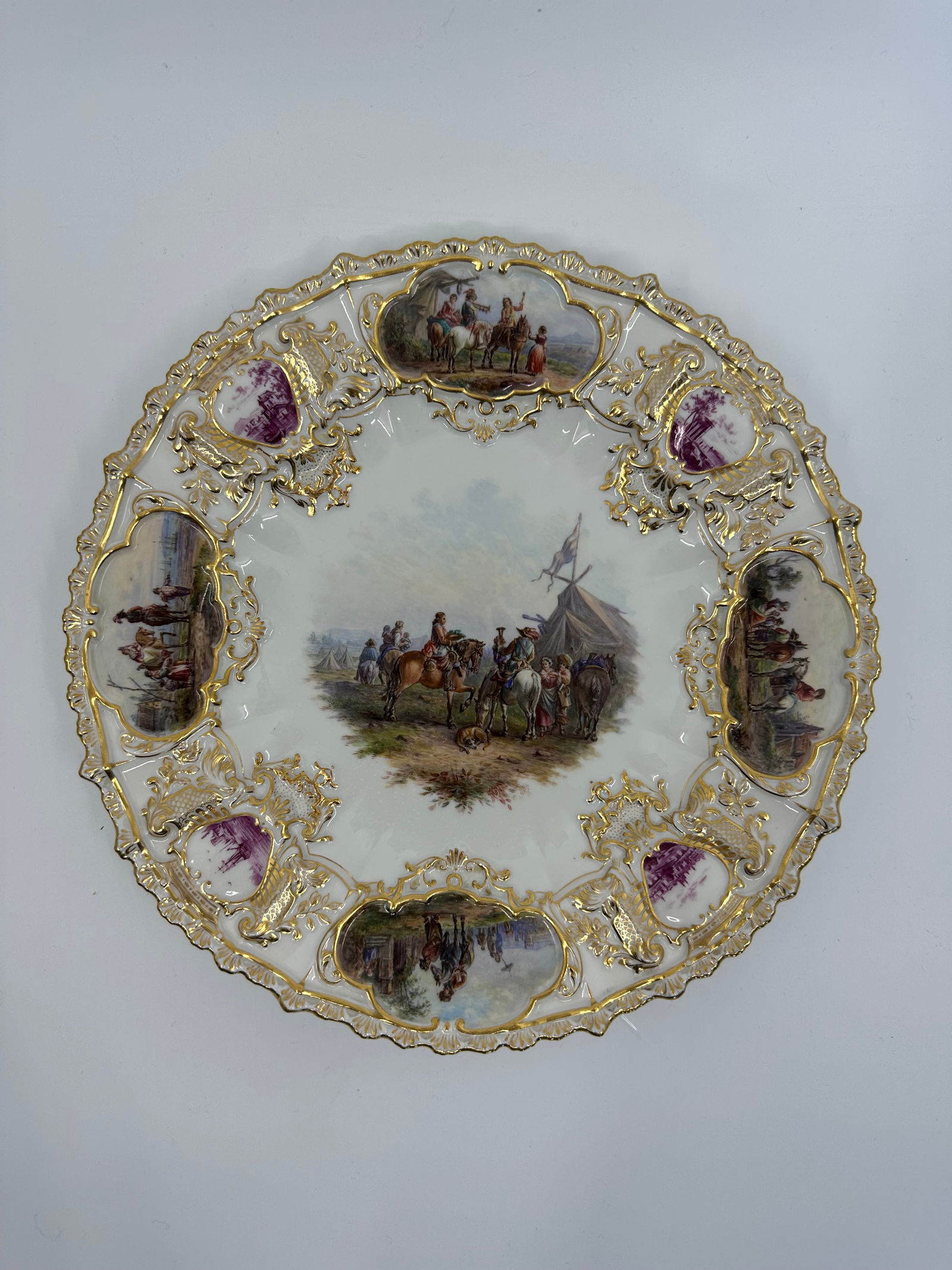ANTIQUE MEISSEN PORCELAIN WATTEAU CABINET PLATE (1 of 8)
