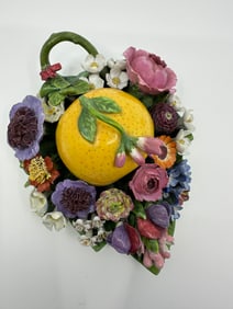 Rare Antique Meissen  box in the shape of a lemon surrounded by a field of flowers