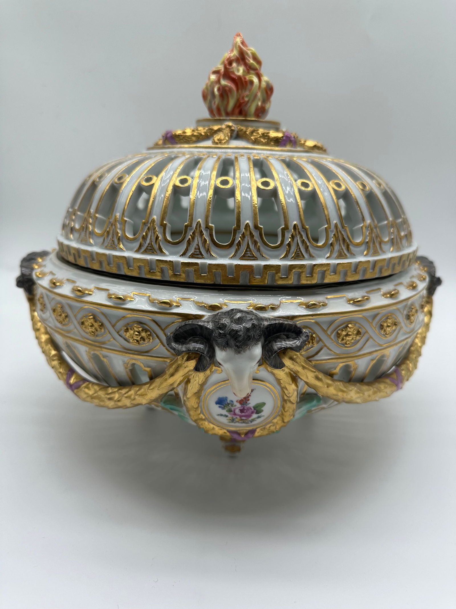 Rare Neoclassical Meissen Porcelain Reticulated Centerpiece with Rams Heads (1 of 11)