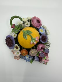 Rare Antique Meissen  box in the shape of a lemon surrounded by a field of flowers