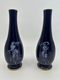 ANTIQUE MEISSEN 'LIMOGES ENAMEL'  PAIR OF VASES