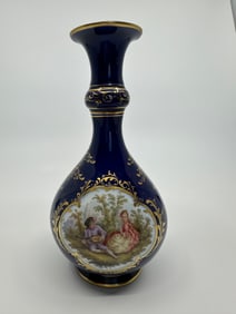 Antique Meissen porcelain bottle form Watteau vase