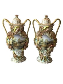 Antique Pair of FRENCH PORCELAIN TWO-HANDLED VASE