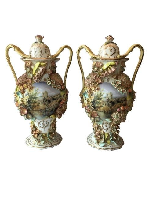 Antique Pair of FRENCH PORCELAIN TWO-HANDLED VASE (1 of 3)