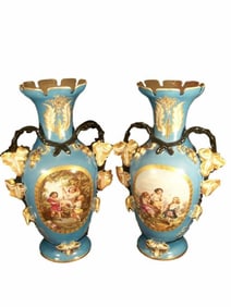 Beautiful Antique Pair of Old Paris Sevres Style Vases