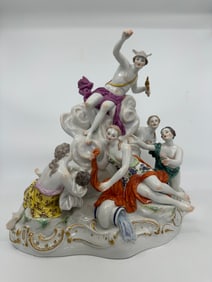 ANTIQUE Meissen Figural Group, Mercury Confiding the Infant Bacchus to the Nymphs