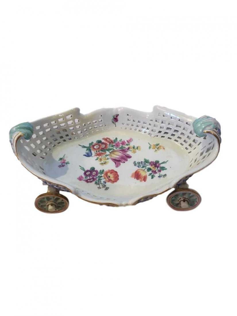 Rare Antique Meissen Porcelain pierced basket on wheels (1 of 2)