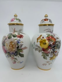 A Pair of Meissen Partial Gilt and Enameled Porcelain Covered Braunsdorf vases