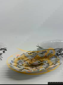 Antique Meissen B Form Strewn Flowers Gold Gilt Tea Cup & Saucer Set (1 of 6)