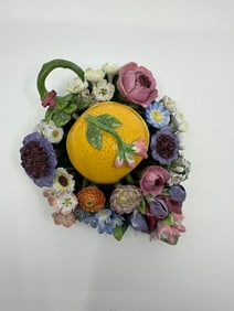 Rare Antique Meissen box in the shape of a lemon surrounded by a field of flowers