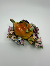 Rare Antique Meissen box in the shape of a pear surrounded by a field of flowers