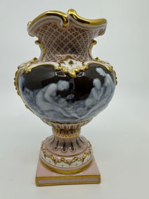 Meissen Pate-sur-Pate Gilt and Pink Glazed Cabinet Vase Circa 1900