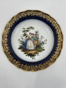 ANTIQUE MEISSEN PORCELAIN COBALT-BLUE CABINET PLATE