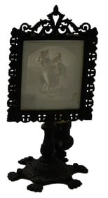 Antique KPM lithopane shade iron candle holder