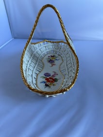 MEISSEN FLORAL PORCELAIN HANDLED BASKET