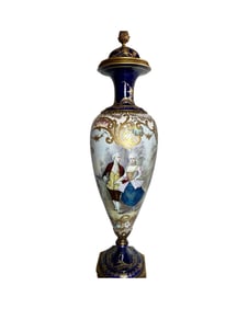 MONUMENTAL ORMOLU-MOUNTED SEVRES PORCELAIN COBALT-BLUE GROUND VASE AND COVER
