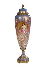 Art Nouveau Sevres Style Bronze Mounted Covered Porcelain Urn