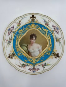 SEVRES PORCELAIN 'JEWELED' TURQUOISE-GROUND PORTRAIT PLATE