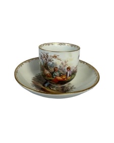 Antique meissen porcelain cup depicting watteau scenes