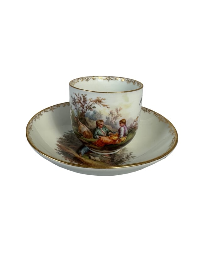Antique meissen porcelain cup depicting watteau scenes (1 of 9)