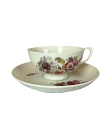 Antique KPM Berlin Hand Painted KPM Floral Butterfly & Tea Cup & Saucer