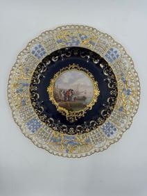 ANTIQUE MEISSEN PORCELAIN COBALT-BLUE GROUND RETICULATED CABINET PLATE