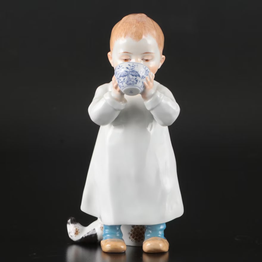 A Meissen Porcelain Figure of a Boy Drinking From Cup (1 of 7)