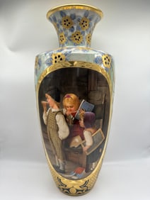 MONUMENTAL LARGE ROYAL VIENNA PORCELAIN IRIDESCENT-CELADON GROUND VASE