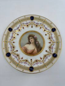 Antique Quality Hand Painted Royal Vienna Plate Jeweled Signed Wagner