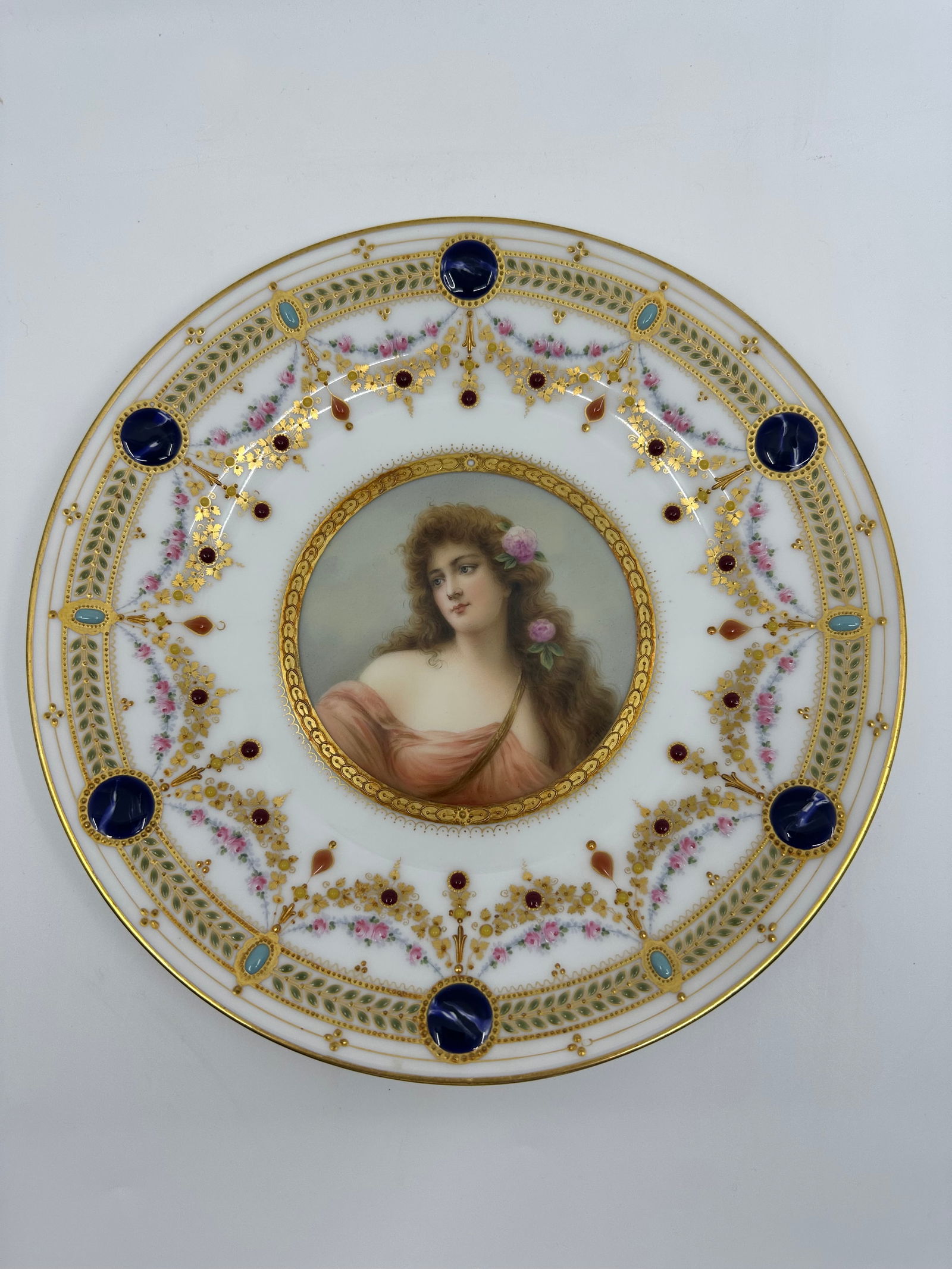 Antique Quality Hand Painted Royal Vienna Plate Jeweled Signed Wagner (1 of 5)