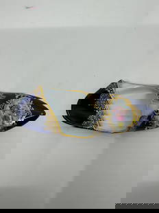 Antique meissen cobalt shoe: Meissen gilt blue shoe painted with flower. mark on bottom. 6 1/2"L x 2 1/2"W x 2 1/4"H