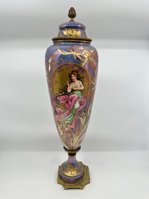 Art Nouveau Sevres Style Bronze Mounted Covered Porcelain Urn
