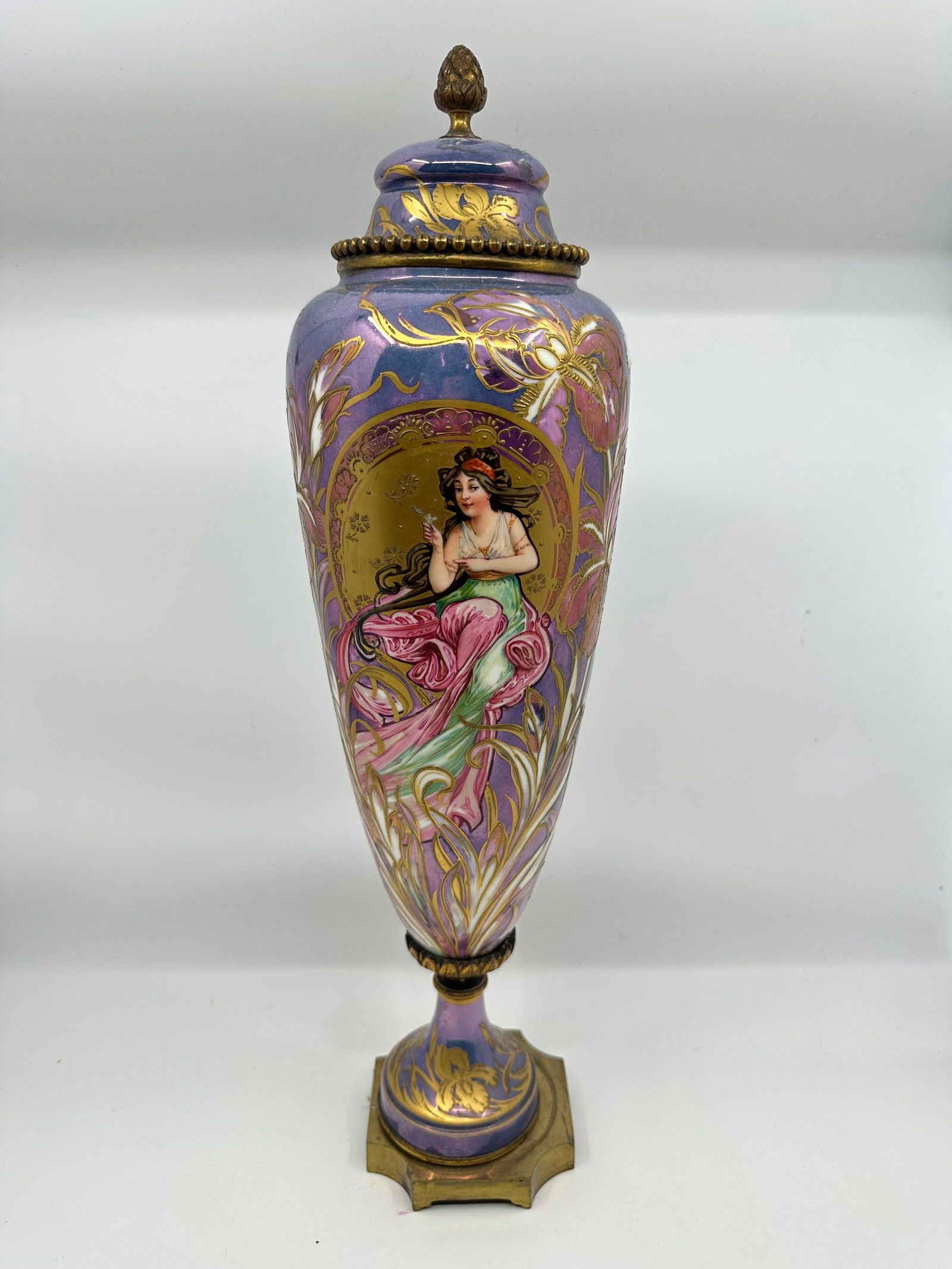 Art Nouveau Sevres Style Bronze Mounted Covered Porcelain Urn (1 of 3)