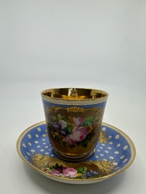 Rare antique sevres blue cup roses