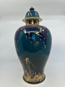 Royal Berlin KPM Porcelain 16" Gold Painted Blue Green Covered Urn or Vas