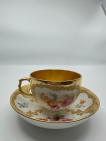 ANTIQUE KPM BERLIN GILT & HAND PAINTED FLORAL DEMITASSE CUP