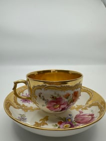 ANTIQUE KPM BERLIN GILT & HAND PAINTED FLORAL DEMITASSE CUP