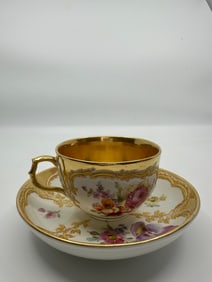 ANTIQUE KPM BERLIN GILT & HAND PAINTED FLORAL DEMITASSE CUP