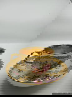 ANTIQUE KPM BERLIN GILT & HAND PAINTED FLORAL DEMITASSE CUP: SIGNED 19TH CENTURY KPM BERLIN GILT & HAND PAINTED FLORAL DEMITASSE CUP & SAUCERThe demitasse cup measures approximately 2 1/8" high by 4" in diameter. The saucer measures approximately 1 1/4" high by