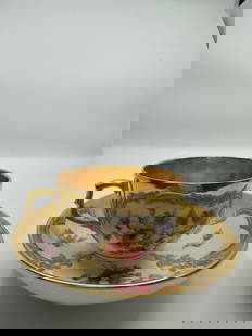 ANTIQUE KPM BERLIN GILT & HAND PAINTED FLORAL DEMITASSE CUP: SIGNED 19TH CENTURY KPM BERLIN GILT & HAND PAINTED FLORAL DEMITASSE CUP & SAUCERThe demitasse cup measures approximately 2 1/8" high by 4" in diameter. The saucer measures approximately 1 1/4" high by