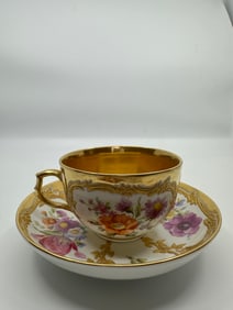 ANTIQUE KPM BERLIN GILT & HAND PAINTED FLORAL DEMITASSE CUP