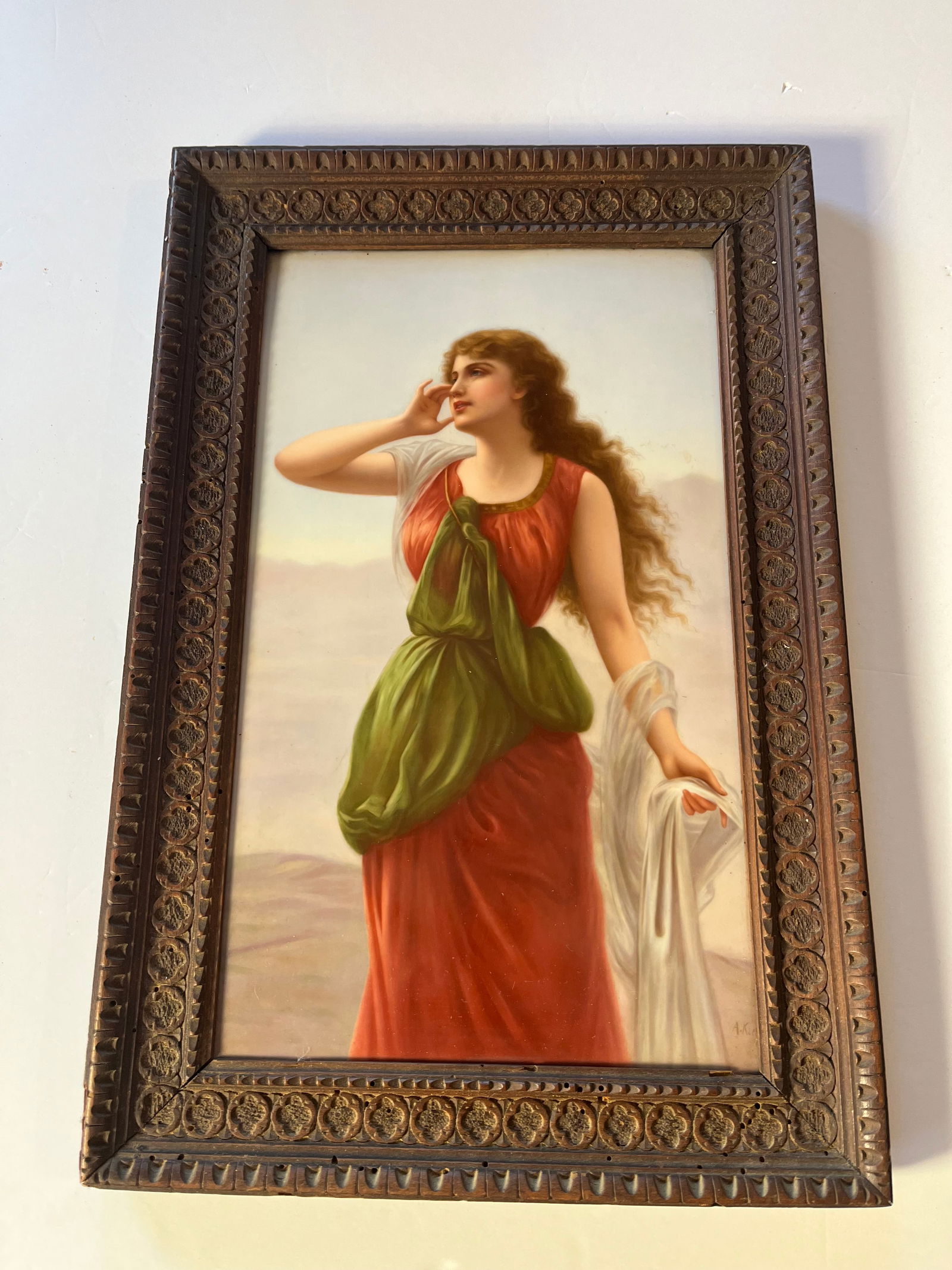 Stunning Large Antique KPM Porcelain plaque of Echo Signed: DescriptionA BERLIN (K.P.M) PORCELAIN PLAQUEIMPRESSED MONOGRAM AND SCEPTRE MARKFinely painted scene of Echo LATE 19TH/20TH CENTURYSignedFrame: 40x28 cm Plaque: 32x20 cmCondition ReportExcellent condit