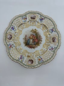 ANTIQUE MEISSEN PORCELAIN WATTEAU CABINET PLATE