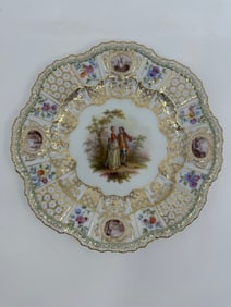 ANTIQUE MEISSEN PORCELAIN WATTEAU CABINET PLATE