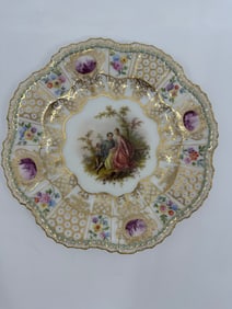 ANTIQUE MEISSEN PORCELAIN WATTEAU CABINET PLATE