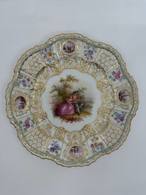 ANTIQUE MEISSEN PORCELAIN WATTEAU CABINET PLATE