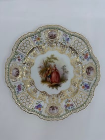 ANTIQUE MEISSEN PORCELAIN WATTEAU CABINET PLATE