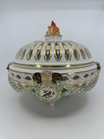 Rare Neoclassical Meissen Porcelain Reticulated Centerpiece with Rams Heads