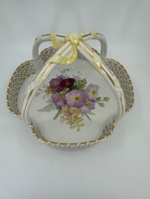 ANTIQUE BERLIN KPM WEICHMALEREI RETICULATED BASKET