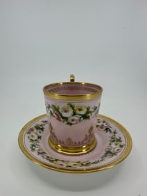 Rare Antique Sevres pink cabinet cup and saucer